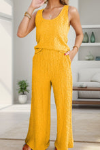 Load image into Gallery viewer, Textured Round Neck Top and Wide Leg Pants Set
