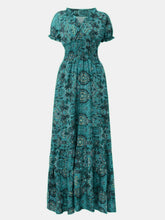 Load image into Gallery viewer, Full Size Smocked Printed V-Neck Short Sleeve Dress