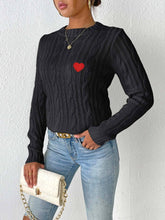 Load image into Gallery viewer, Cable-Knit Heart Round Neck Long Sleeve Sweater