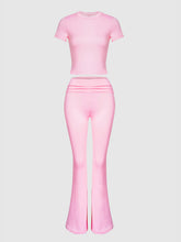 Load image into Gallery viewer, Round Neck Short Sleeve Top and Pants Set