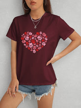 Load image into Gallery viewer, Heart Round Neck Short Sleeve T-Shirt
