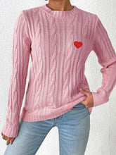 Load image into Gallery viewer, Cable-Knit Heart Round Neck Long Sleeve Sweater