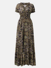 Load image into Gallery viewer, Full Size Smocked Printed V-Neck Short Sleeve Dress