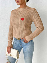Load image into Gallery viewer, Cable-Knit Heart Round Neck Long Sleeve Sweater