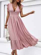 Load image into Gallery viewer, Swiss Dot Ruffled Plunge Dress