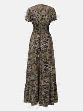 Load image into Gallery viewer, Full Size Smocked Printed V-Neck Short Sleeve Dress