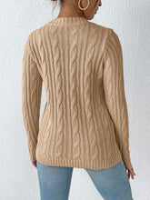 Load image into Gallery viewer, Cable-Knit Heart Round Neck Long Sleeve Sweater