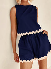 Load image into Gallery viewer, Contrast Trim Sleeveless Top and Shorts Set