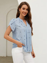 Load image into Gallery viewer, Heart Print Notched Petal Sleeve Blouse