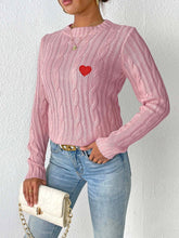 Load image into Gallery viewer, Cable-Knit Heart Round Neck Long Sleeve Sweater