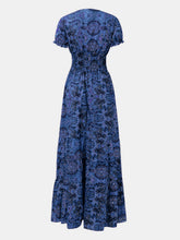 Load image into Gallery viewer, Full Size Smocked Printed V-Neck Short Sleeve Dress