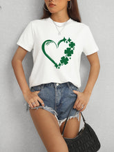 Load image into Gallery viewer, Heart Lucky Clover Round Neck Short Sleeve T-Shirt