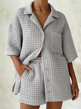 Load image into Gallery viewer, Waffle-Knit Dropped Shoulder Top and Shorts Set
