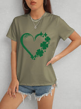 Load image into Gallery viewer, Heart Lucky Clover Round Neck Short Sleeve T-Shirt