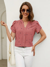 Load image into Gallery viewer, Heart Print Notched Petal Sleeve Blouse