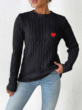 Load image into Gallery viewer, Cable-Knit Heart Round Neck Long Sleeve Sweater