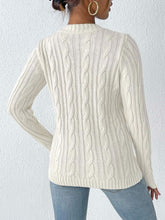 Load image into Gallery viewer, Cable-Knit Heart Round Neck Long Sleeve Sweater