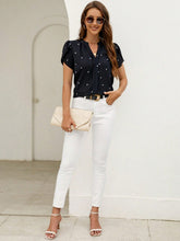 Load image into Gallery viewer, Heart Print Notched Petal Sleeve Blouse