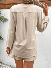 Load image into Gallery viewer, Notched Long Sleeve Top and Shorts Set