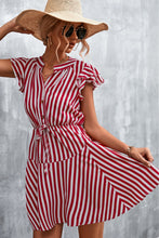 Load image into Gallery viewer, Ruffled Striped Cap Sleeve Mini Dress
