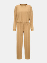Load image into Gallery viewer, Waffle-Knit Round Neck Top and Pants Set