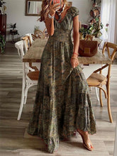 Load image into Gallery viewer, Full Size Smocked Printed V-Neck Short Sleeve Dress