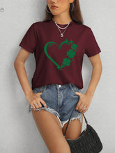 Load image into Gallery viewer, Heart Lucky Clover Round Neck Short Sleeve T-Shirt