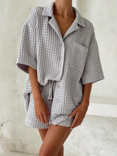 Load image into Gallery viewer, Waffle-Knit Dropped Shoulder Top and Shorts Set