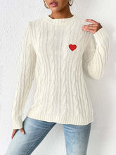 Load image into Gallery viewer, Cable-Knit Heart Round Neck Long Sleeve Sweater