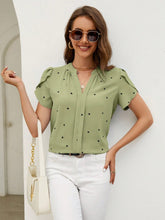 Load image into Gallery viewer, Heart Print Notched Petal Sleeve Blouse