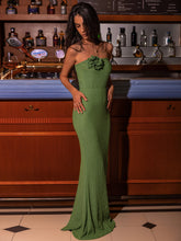 Load image into Gallery viewer, Flower Detail Strapless Slit Dress