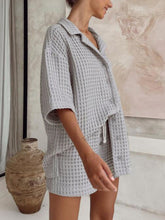Load image into Gallery viewer, Waffle-Knit Dropped Shoulder Top and Shorts Set