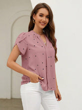 Load image into Gallery viewer, Heart Print Notched Petal Sleeve Blouse