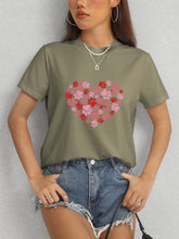 Load image into Gallery viewer, Heart Round Neck Short Sleeve T-Shirt