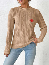 Load image into Gallery viewer, Cable-Knit Heart Round Neck Long Sleeve Sweater