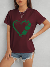 Load image into Gallery viewer, Heart Lucky Clover Round Neck Short Sleeve T-Shirt