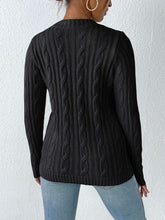 Load image into Gallery viewer, Cable-Knit Heart Round Neck Long Sleeve Sweater