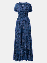 Load image into Gallery viewer, Full Size Smocked Printed V-Neck Short Sleeve Dress