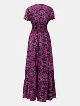 Load image into Gallery viewer, Full Size Smocked Printed V-Neck Short Sleeve Dress