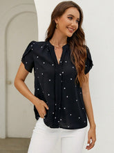 Load image into Gallery viewer, Heart Print Notched Petal Sleeve Blouse