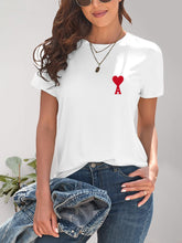 Load image into Gallery viewer, Heart Round Neck Short Sleeve T-Shirt
