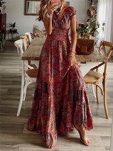 Load image into Gallery viewer, Full Size Smocked Printed V-Neck Short Sleeve Dress