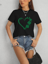 Load image into Gallery viewer, Heart Lucky Clover Round Neck Short Sleeve T-Shirt