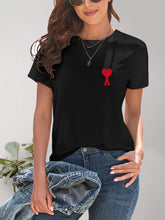 Load image into Gallery viewer, Heart Round Neck Short Sleeve T-Shirt