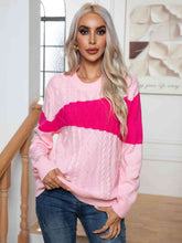 Load image into Gallery viewer, Color Block Cable-Knit Round Neck Sweater