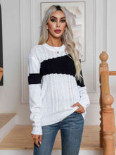 Load image into Gallery viewer, Color Block Cable-Knit Round Neck Sweater