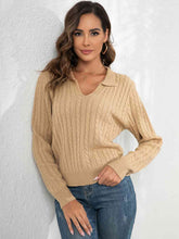 Load image into Gallery viewer, Johnny Collar Cable-Knit Long Sleeve Sweater