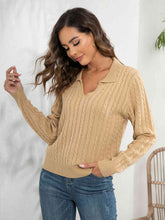 Load image into Gallery viewer, Johnny Collar Cable-Knit Long Sleeve Sweater