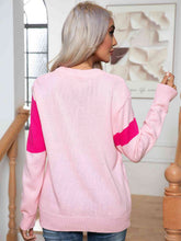 Load image into Gallery viewer, Color Block Cable-Knit Round Neck Sweater