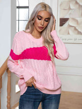 Load image into Gallery viewer, Color Block Cable-Knit Round Neck Sweater